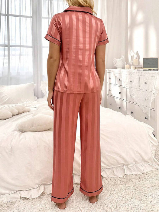 Simulated Silk Stripe And Jacquard Pajama Set