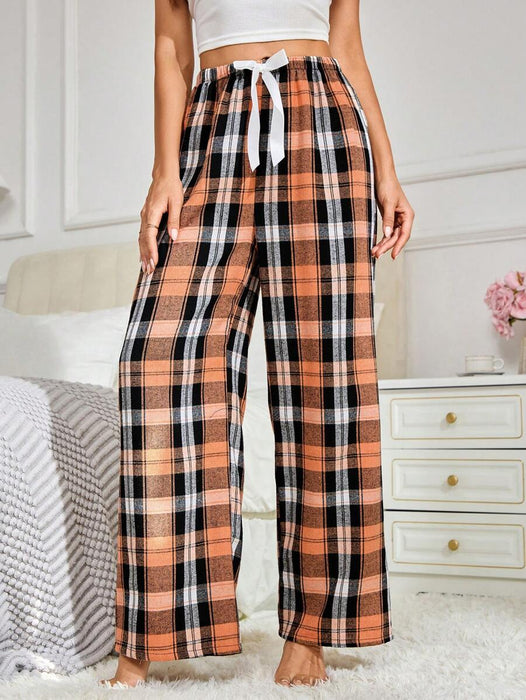 Plaid Print Bow Front Pajama Pants