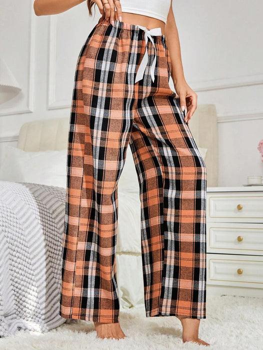 Plaid Print Bow Front Pajama Pants