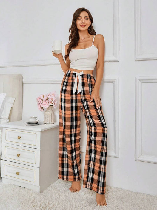 Plaid Print Bow Front Pajama Pants