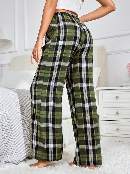 Plaid Print Bow Front Pajama Pants