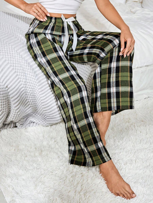 Plaid Print Bow Front Pajama Pants