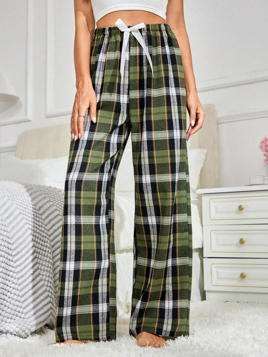 Plaid Print Bow Front Pajama Pants