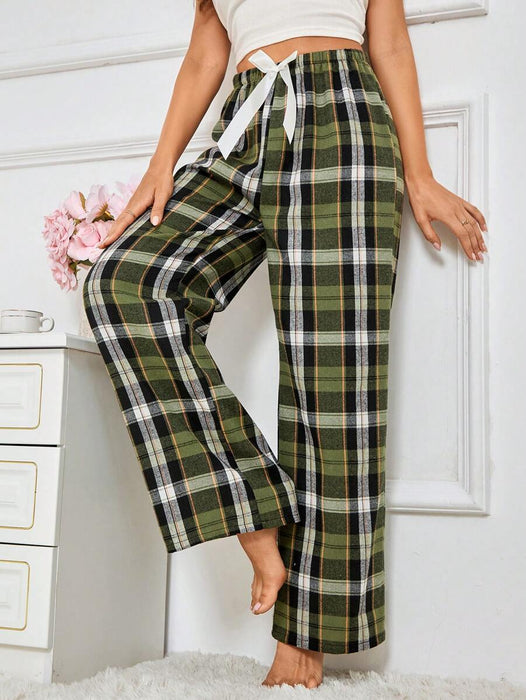 Plaid Print Bow Front Pajama Pants