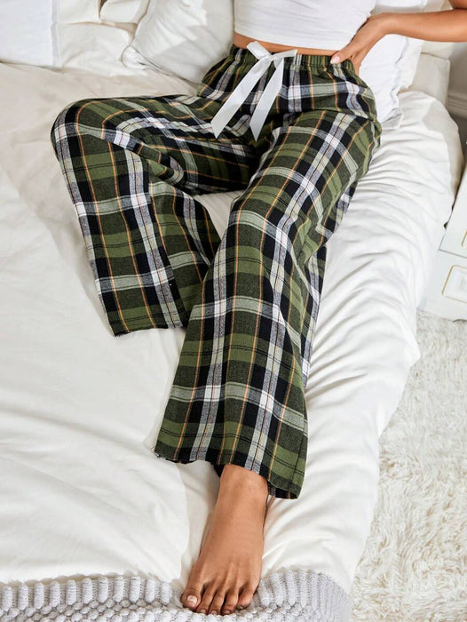 Plaid Print Bow Front Pajama Pants