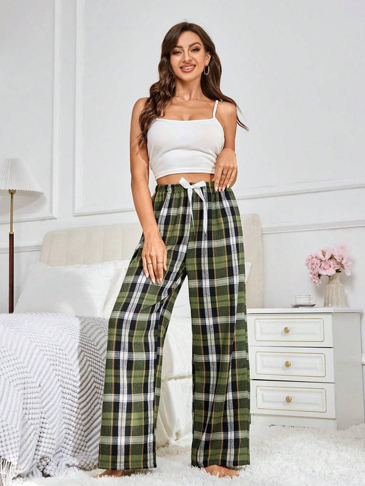 Plaid Print Bow Front Pajama Pants