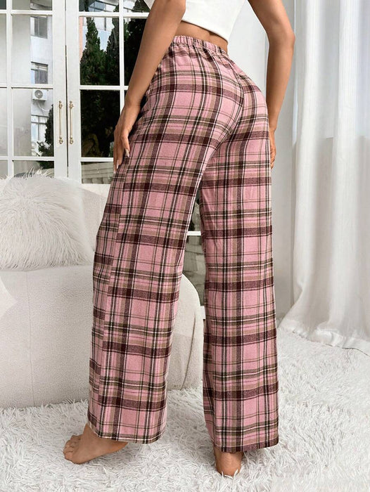 Plaid Print Bow Front Pajama Pants