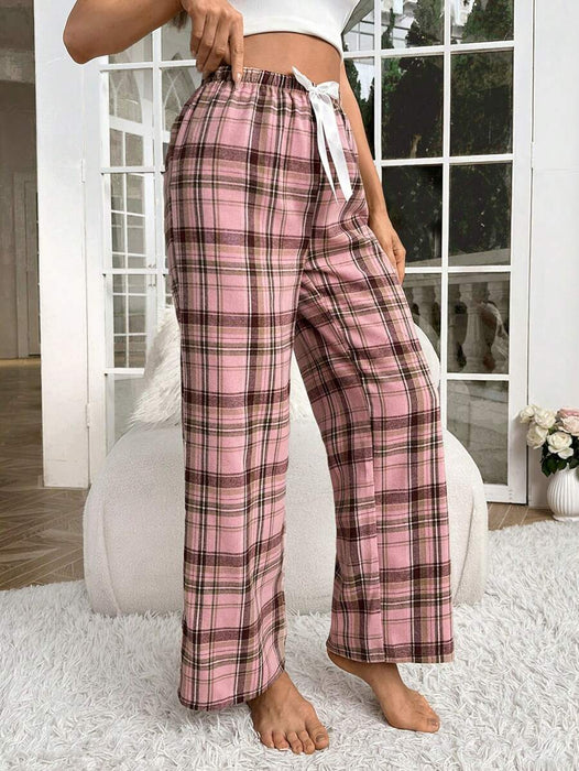 Plaid Print Bow Front Pajama Pants