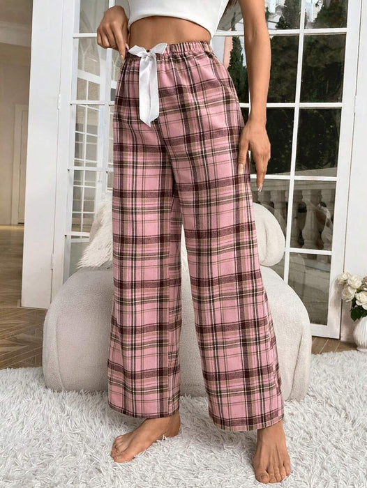 Plaid Print Bow Front Pajama Pants