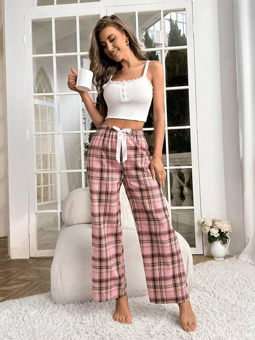 Plaid Print Bow Front Pajama Pants