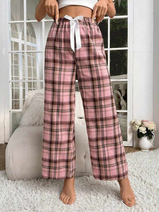 Plaid Print Bow Front Pajama Pants