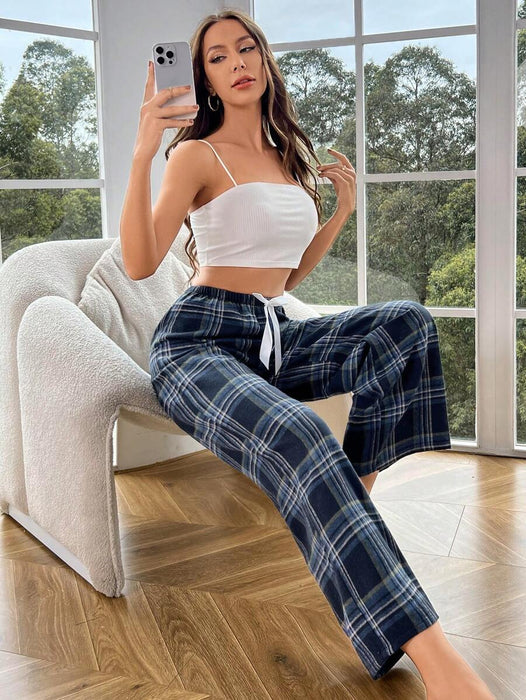 Plaid Print Bow Front Pajama Pants