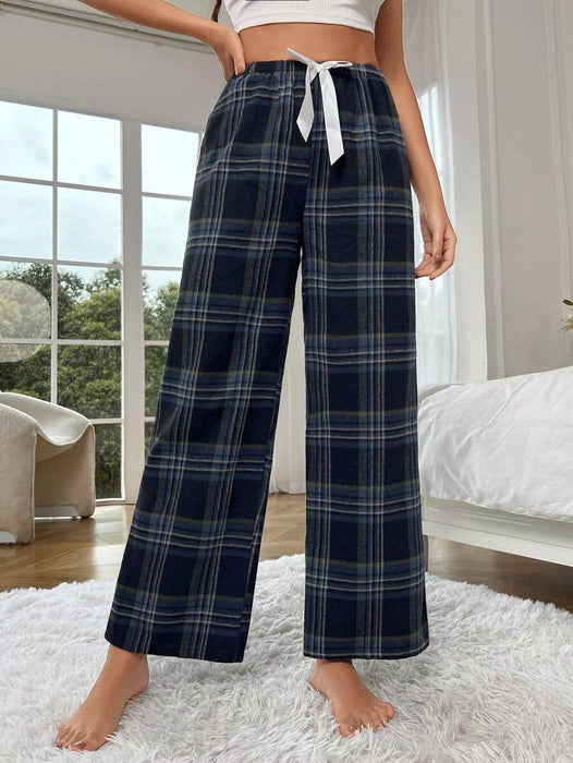 Plaid Print Bow Front Pajama Pants