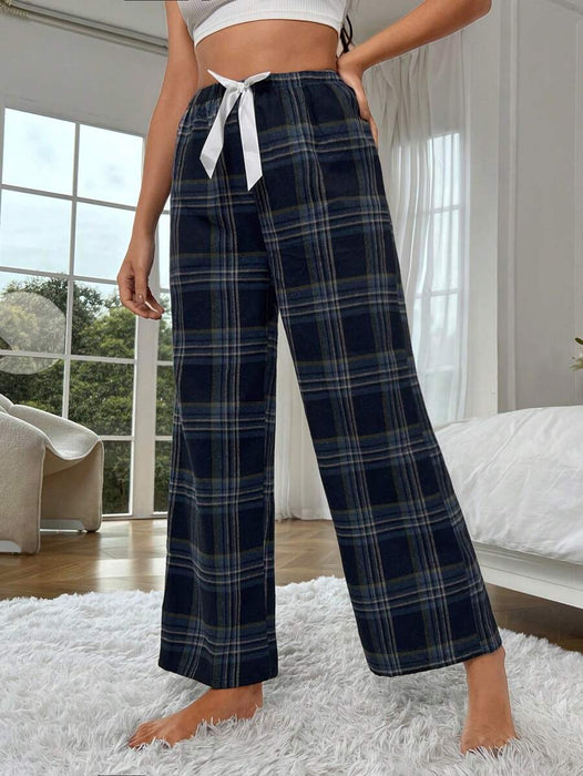 Plaid Print Bow Front Pajama Pants