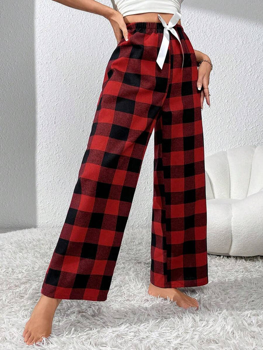 Plaid Pattern Bow Front Pajama Pants