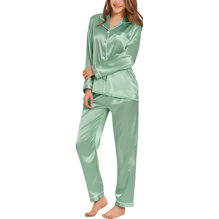 Long Sleeve Button Down Satin Pajama Set