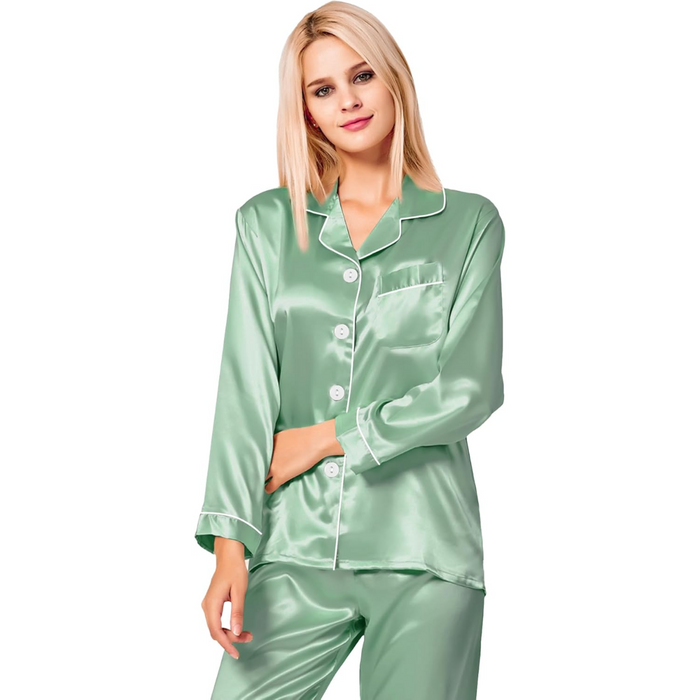 Long Sleeve Button Down Satin Pajama Set