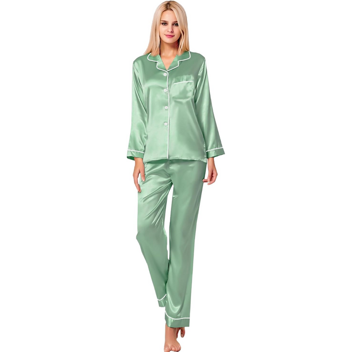 Long Sleeve Button Down Satin Pajama Set