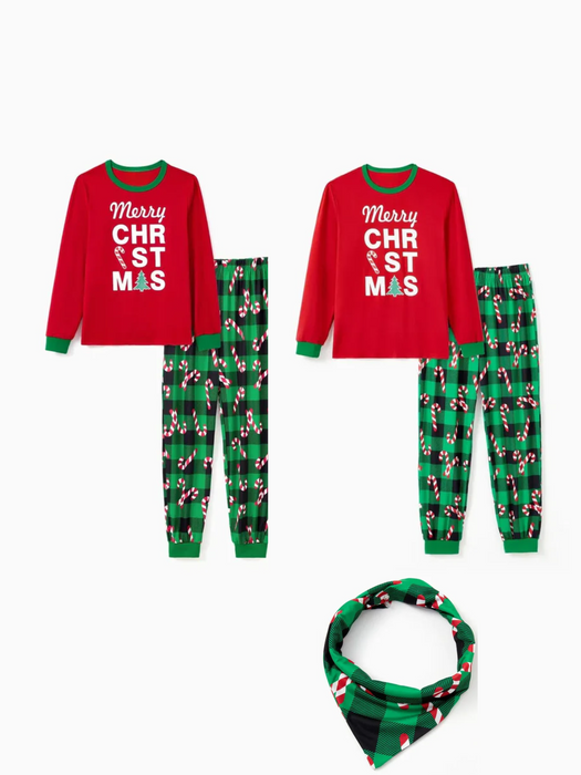 Printed Candy Cane Glow In The Dark Merry Christmas Family Pajama Set