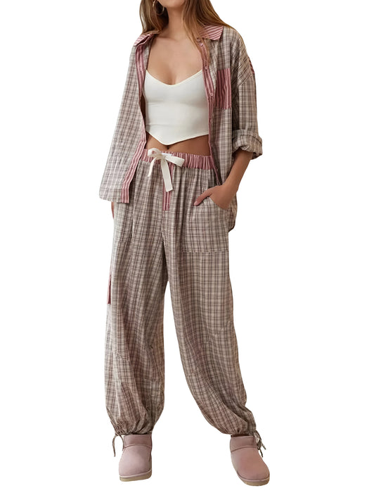 2 Piece Plaid Patterned Comfy Lounge Set