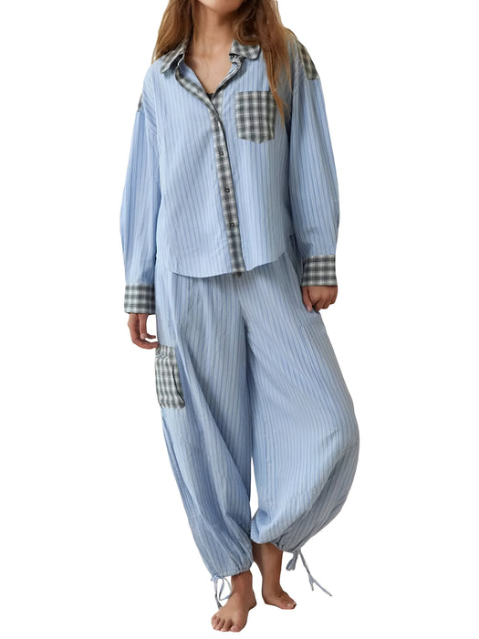 2 Piece Plaid Patterned Comfy Lounge Set