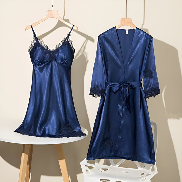 2 Piece Lace Slip Dress And Robe Set