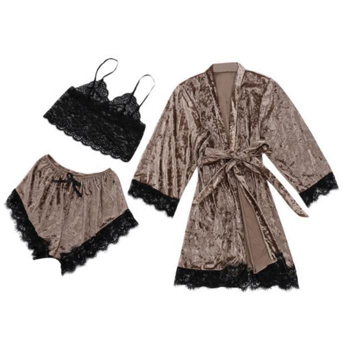 The Lace Robe 3 Piece Pajama Set For Women