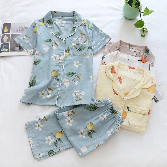 Elegant Printed Short Sleeved Pajamas Suit
