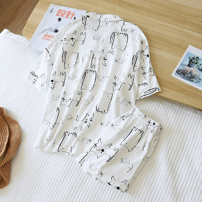 Women's Cat Print 2 Piece Pajama Set
