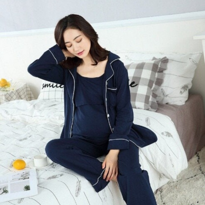 3 Piece Women Soft Maternity Pajama Cotton Set Sleepwear Set