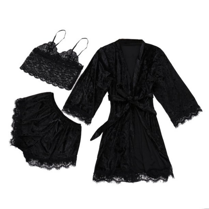 The Lace Robe 3 Piece Pajama Set For Women