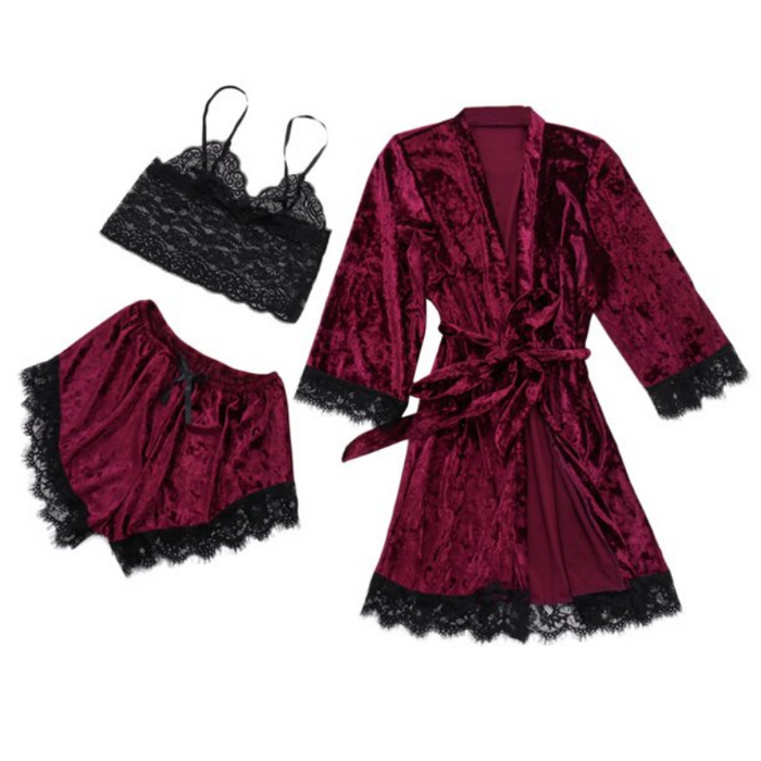The Lace Robe 3 Piece Pajama Set For Women