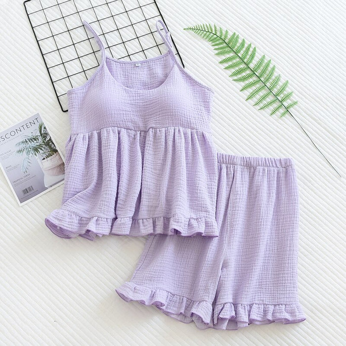 Women's Sleeveless 2 Piece Pajama Set with Chest Pad Suspender