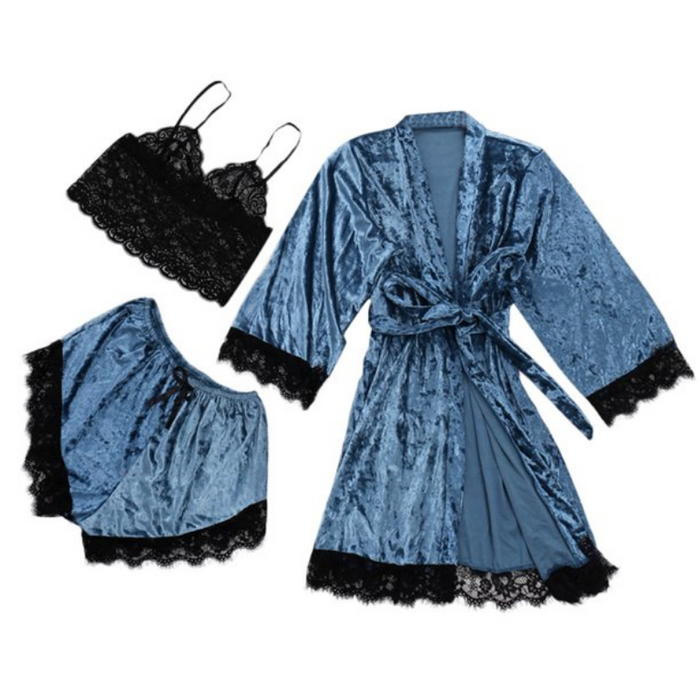 The Lace Robe 3 Piece Pajama Set For Women