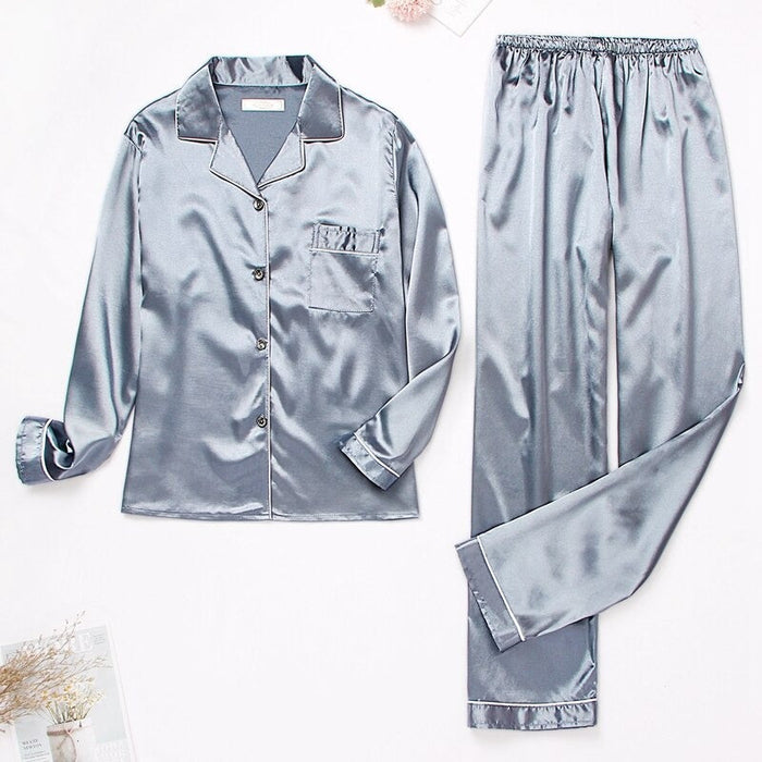 2 Piece Silk Satin Pants Pajama Set