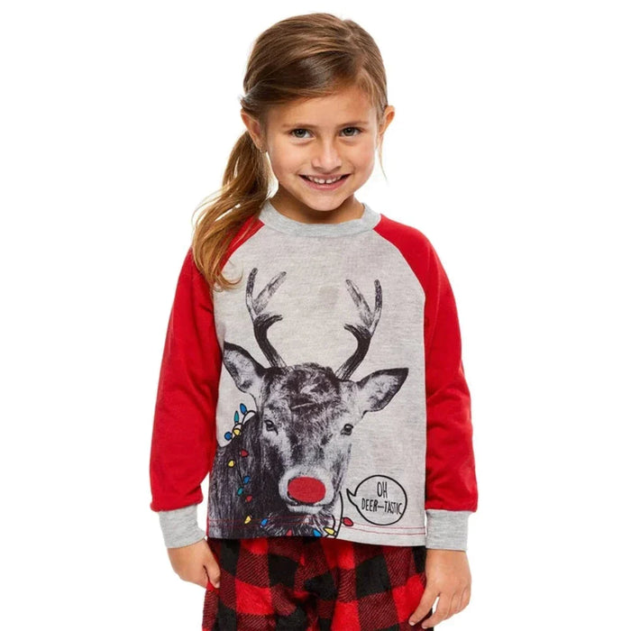 Santa Christmas Deer Print Pajama Set