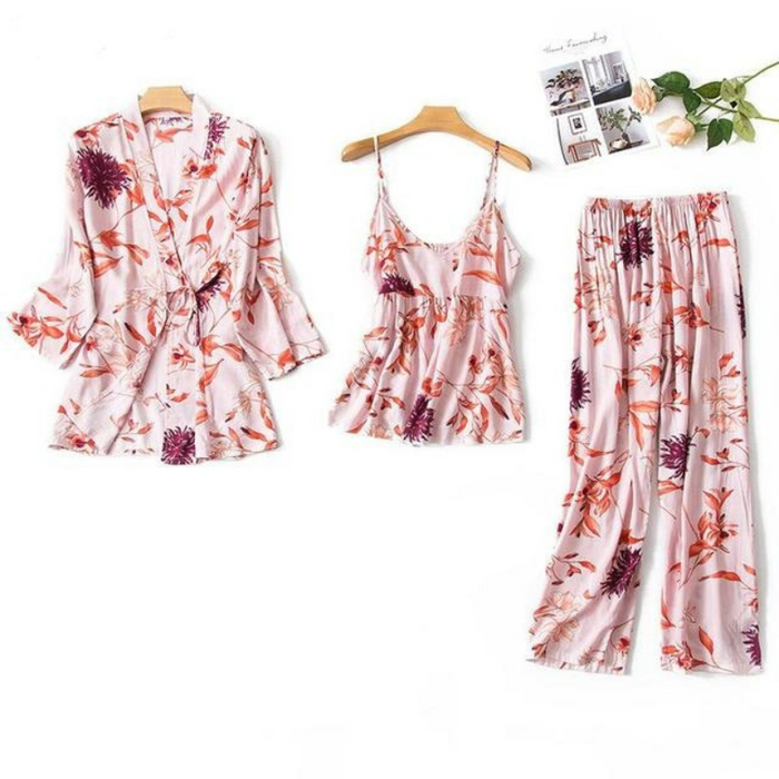 Flower Print Kimono Bathrobe Gown Sleepwear