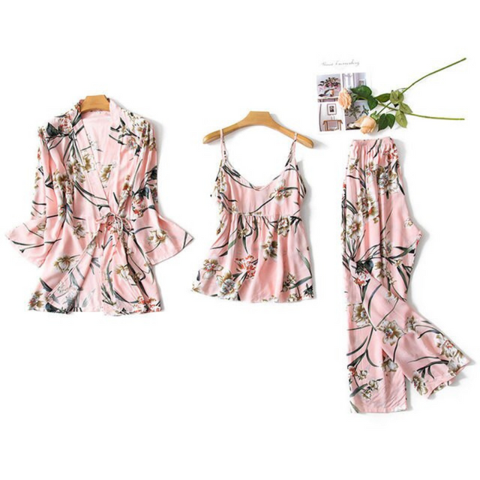 Flower Print Kimono Bathrobe Gown Sleepwear