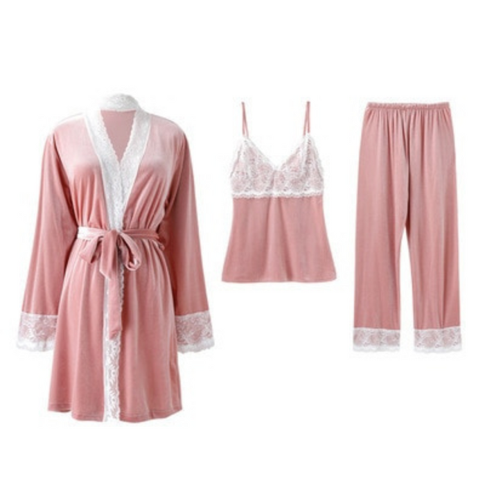 The Velvet Kimono Original Pajamas 3 Piece Set With Robe
