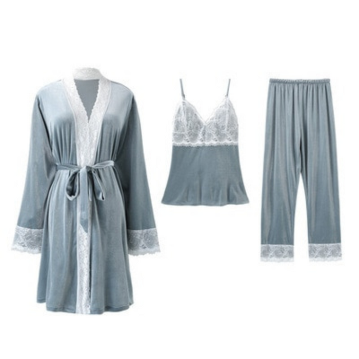 The Velvet Kimono Original Pajamas 3 Piece Set With Robe