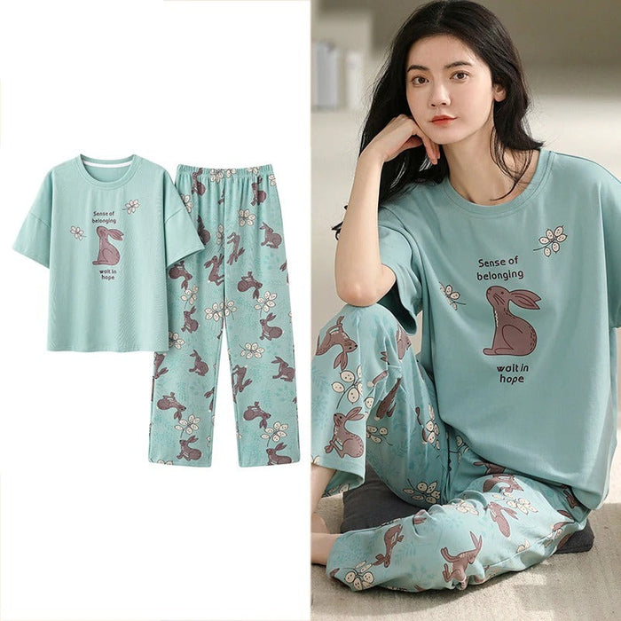 Cartoon Printed Cotton Sleepwear Pajamas Sets For Women