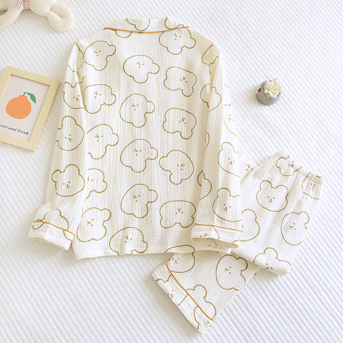 Women's Long Sleeve Bear Print 2 Piece Pajama Set