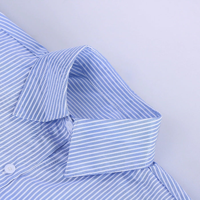 Long-Sleeve Shirt Tops & High Waist Short Set