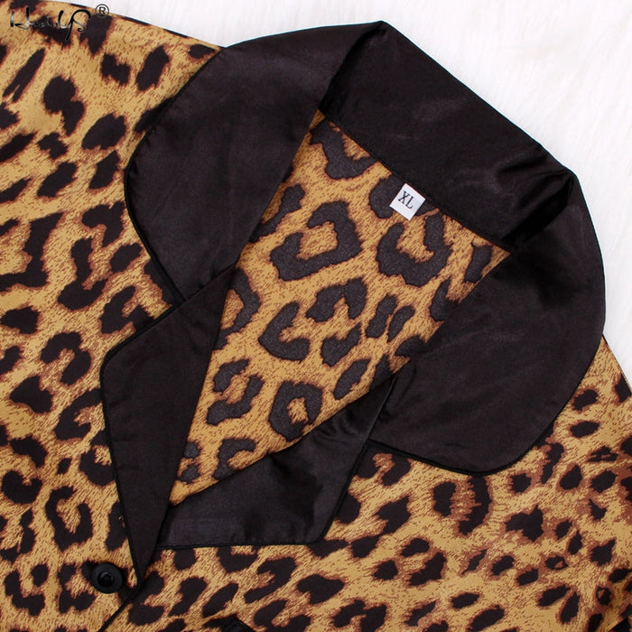 Casual Leopard Print Long Pajama Set