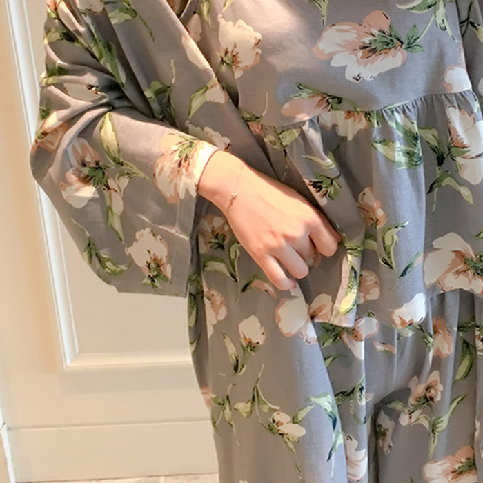 3 Piece Women Floral Cardigan Pajama Set Home Wear