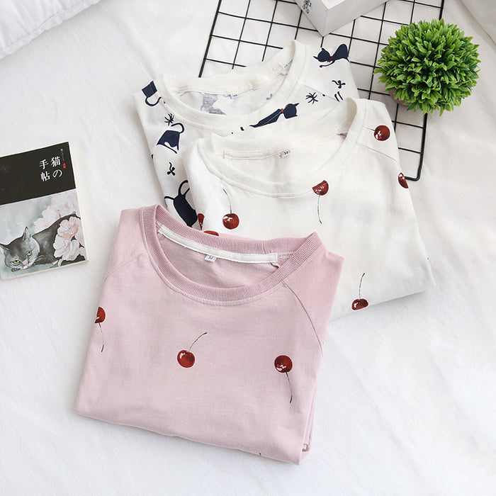 The Summertime Cherry & Cat Nightdress Solid Original Pajamas