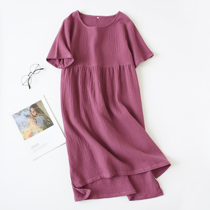 The Summer Solid Gown Cotton Sleepwear For Women
