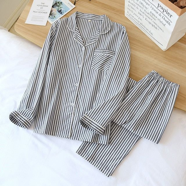 The Striped Unisex 2 Piece Pajama Set Cotton Sleepwear