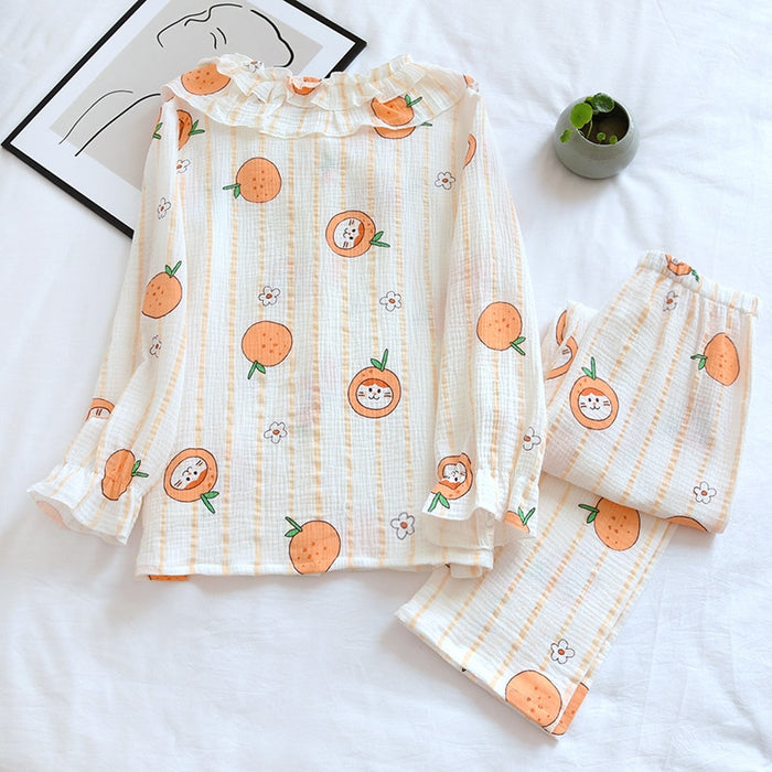 The Cute Cartoon Orange Cat Pajama Set Original Pajamas