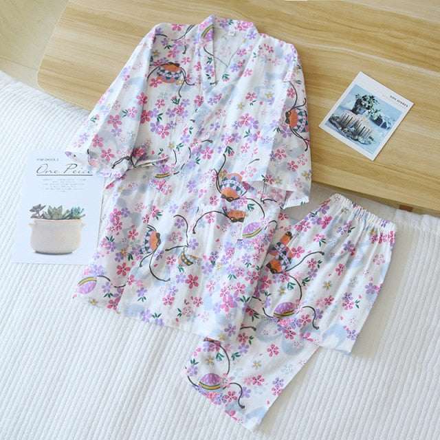 The Cute Cotton Kimono Pajama Set Cool Sleepwear